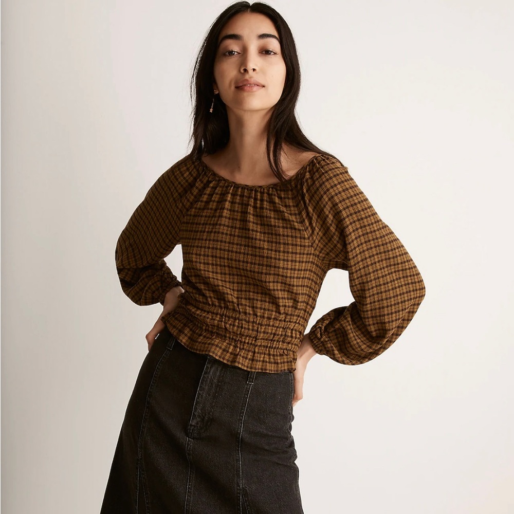 Madewell Tie-Back Cutout Top in Plaid